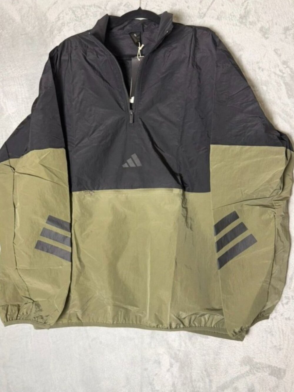 ADIDAS Mens MT Black‎ Olive Colorblock Anorak Windbreaker Quarter Zip Jacket NEW
